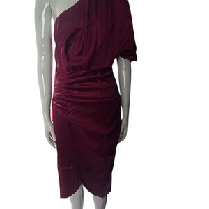 Elegant One-Shoulder Burgundy Dress size medium